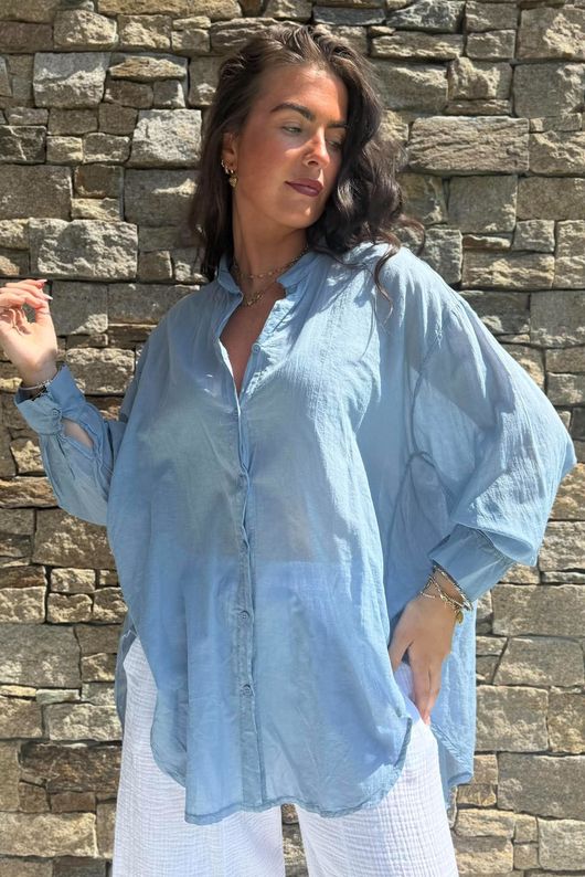 Shayle Indian Cotton Boyfriend Beach Shirt Denim